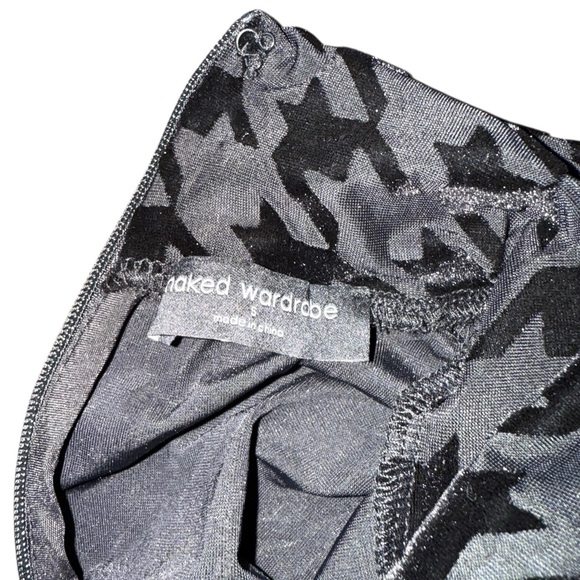 Naked Wardrobe Black Sheer & Velvet Houndstooth Long Sleeve Jumpsuit Size Small - Picture 8 of 9